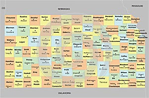 Kansas County Map with 105 counties