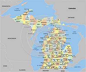 Michigan County Map with 83 counties