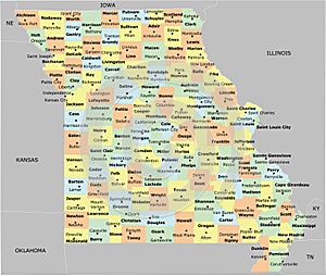 Missouri County Map with 114 counties photo
