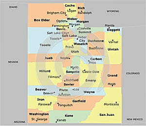 Utah County Map with 29 counties