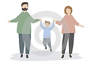 Happy family holding hands illustration