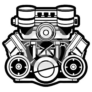 V8 Car Engine Block Vector Illustration