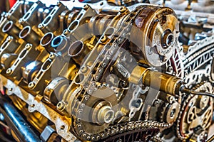 V8 engine from car being rebuilt in garage photo