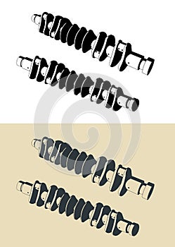 V12 engine crankshaft illustrations