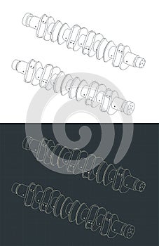 V12 engine crankshaft isometric drawings