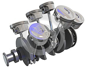 V6 Engine Cylinders 3D rendering on white background