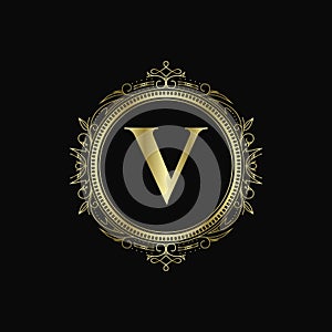 V initial monogram letter logo template with luxury ornament