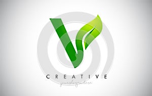 V Leaf Letter Logo Icon Design in Green Colors Vector Illustration