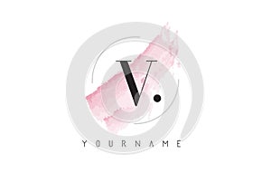 V Letter Logo with Pastel Watercolor Aquarella Brush.