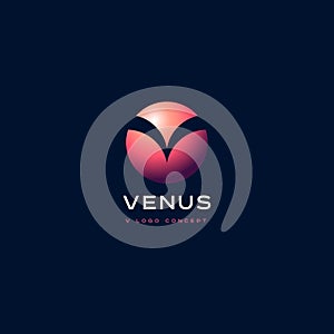 V monogram. V planet emblem. Venus logo. Pink letter like a planet. photo