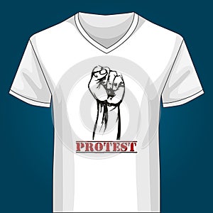 V neck Shirt Template with Protest Fist