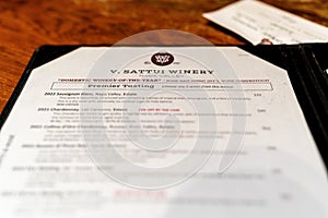 V. Sattui Winery Tasting Menu