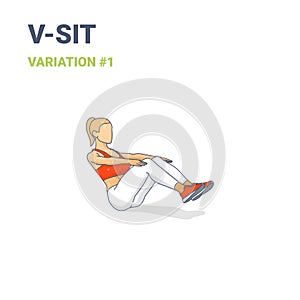 V-Sit Female Home Workout Exercise Guide Illustration Colorful Concept or Boat Yoga Pose