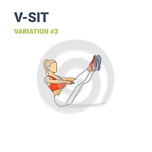 V-Sit Girl Home Workout Exercise Guide Illustration Colorful Concept or Navasana Boat Yoga Pose photo