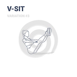 V-Sit Female Home Workout Exercise Guide Outline Concept or Navasana Boat Yoga Pose Illustration photo