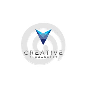 V tech Logo Design Vector . Letter V Abstract Triangle Logo blue design vector template . Triangle ribbon polygon Logotype concept