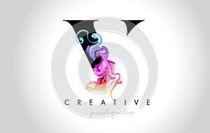 V Vibrant Creative Leter Logo Design with Colorful Smoke Ink Flo
