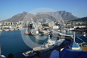 V and A waterfront and Table Mountain, in Cape Town, South Africa