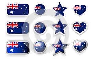 Set of vector labels of Australia flag buttons