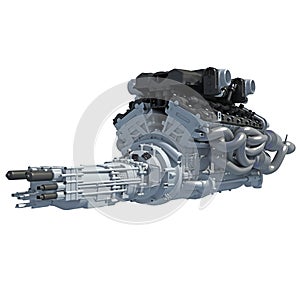 V12 Car Engine 3D rendering on white background