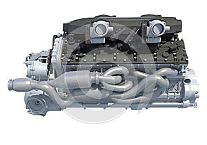 V12 Car Engine 3D rendering on white background