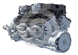 V12 Car Engine 3D rendering on white background