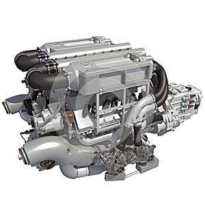 V16 Engine 3D rendering on white background