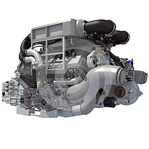 V16 Engine 3D rendering on white background