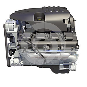 V8 Car Engine 3D rendering on white background