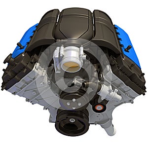 V8 Car Engine blue motor 3D rendering