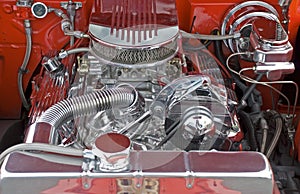 V8 engine compartment with chromed components