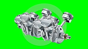 V8 engine crankshaft rotation of animation on chroma key. 3d