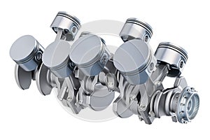 V8 engine pistons and cog, 3D rendering