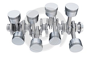 V8 engine pistons, top view. 3D rendering