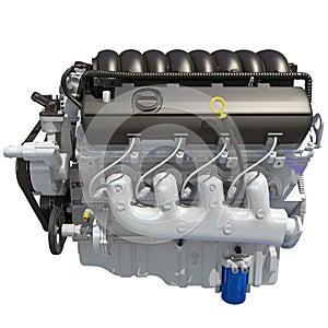 V8 Turbo Car Engine 3D rendering on white background