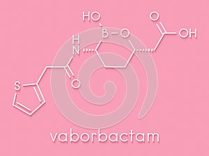 Vaborbactam drug molecule. Beta-lactamase inhibitor co-administered with meropenem to block degradation of the latter by.