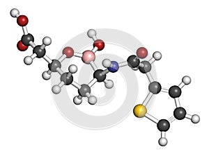 Vaborbactam drug molecule. Beta-lactamase inhibitor co-administered with meropenem to block degradation of the latter by.