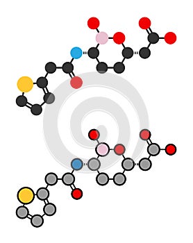 Vaborbactam drug molecule. Beta-lactamase inhibitor co-administered with meropenem to block degradation of the latter by