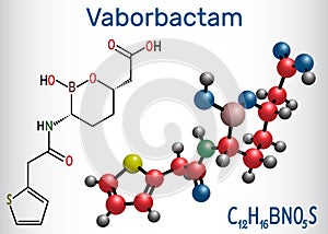 Vaborbactam drug molecule. Beta-lactamase inhibitor, is used with meropenem for intravenous administration. Structural chemical
