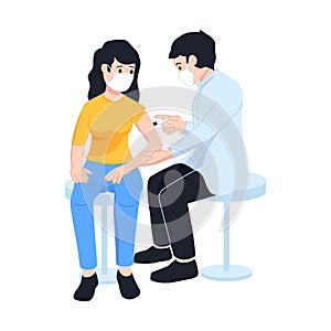 Doctor makes injection of vaccine to girl, immunity health concept vector illustration
