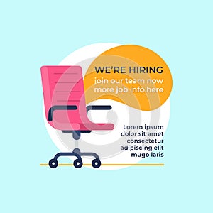 Vacancy office chair vector illustration. Business hiring and recruiting concept. simple flat background vector design.