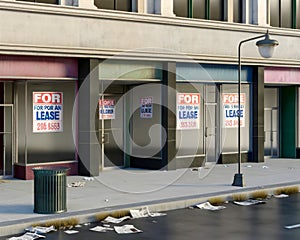 Vacant City Buildings For Lease High Retail Debt Money Pit Financial Collapse Pressure Soaring Bills AI Generated