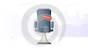 Vacant place. Vintage navy blue armchair. Vacant sign. Employee search and open vacancy concept. Vector.