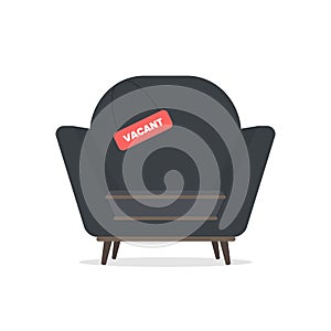 Vacant place. Vintage navy blue armchair. Vacant sign. Employee search and open vacancy concept. Vector.