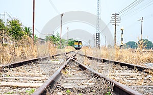 Vacant Rail way switch track with yellow die grass