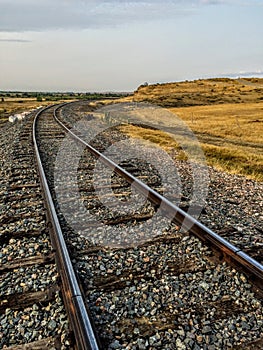 Vacant Railroad Tracks in Prairie Field Broomfield Colorado