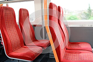 Vacant red seats in a train