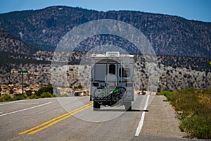 Vacation on the American Road with RV, Camper Van. Exploring the USA. Family vacation travel, holiday trip vacation.