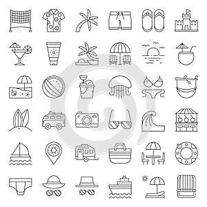 Vacation on the beach outline icon set