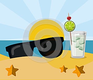 Vacation beach sunglasses cocktail sun sand